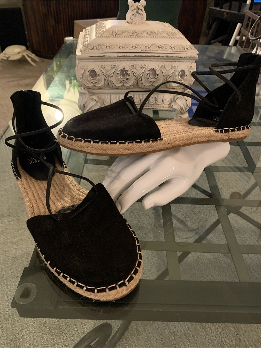NEW EILEEN FISHER Lace Leather Espadrille Size 6